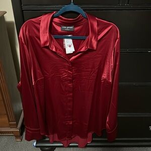 Women’s red button down dress shirt